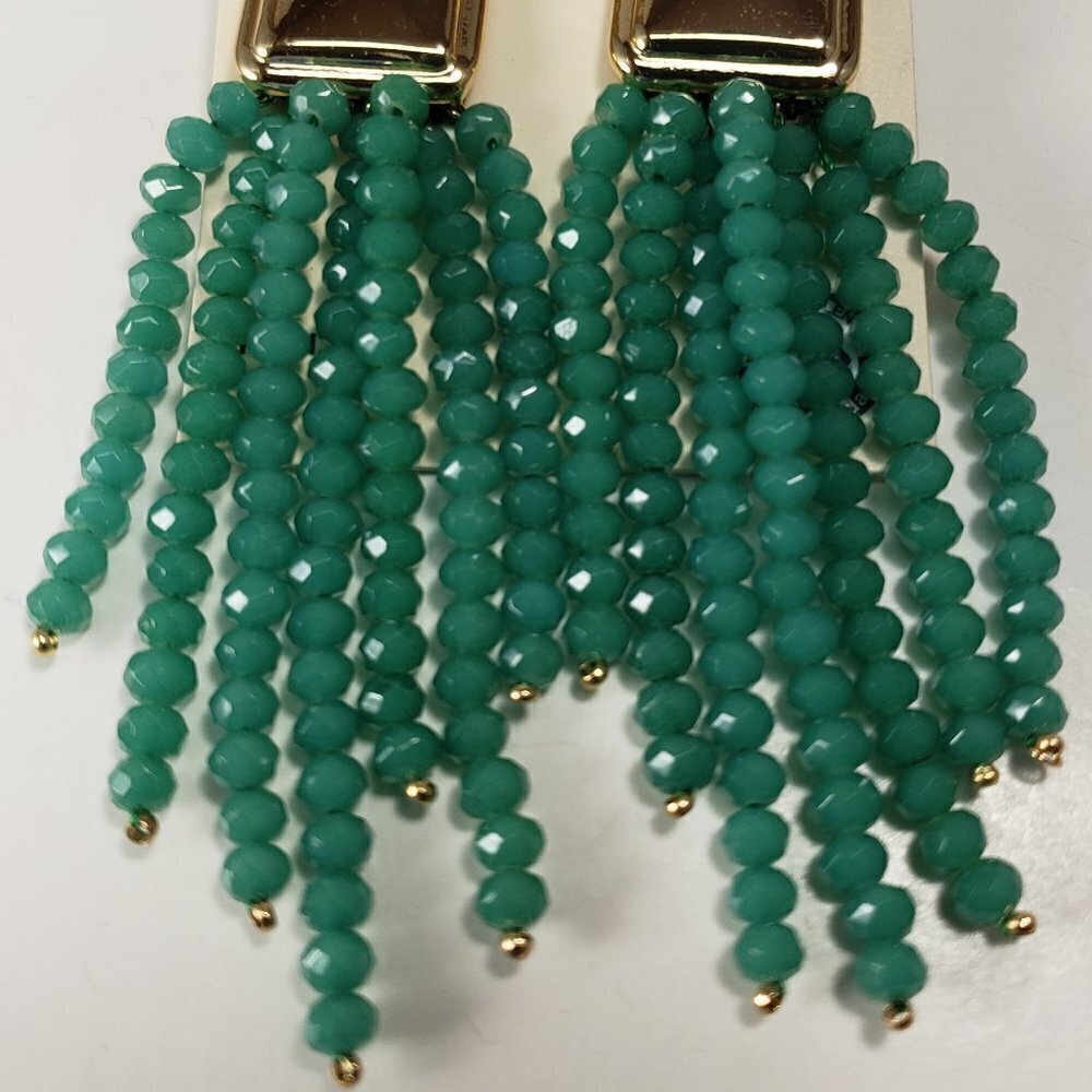 Gold-tone Beaded Fringe Clip-on Drop Earrings - Women's Fashion Jewelry 3.25" - Picture 3 of 6